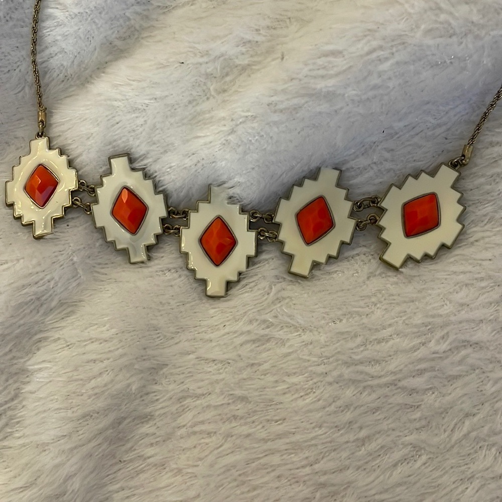 White And Orange Geometric Statement Necklace - image 4